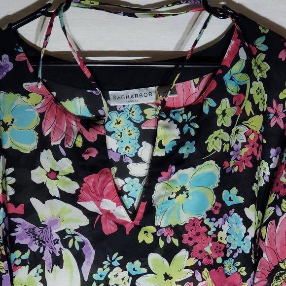 Sag harbor flower print, sheer blouse/bathing suit cover up - Picture 4 of 7